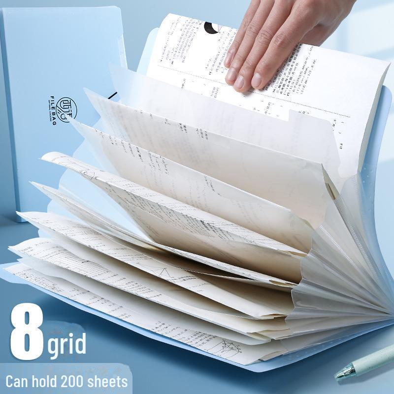 A4 Multi-Layer Student Document Organizer with 8 Compartments & Index Stickers