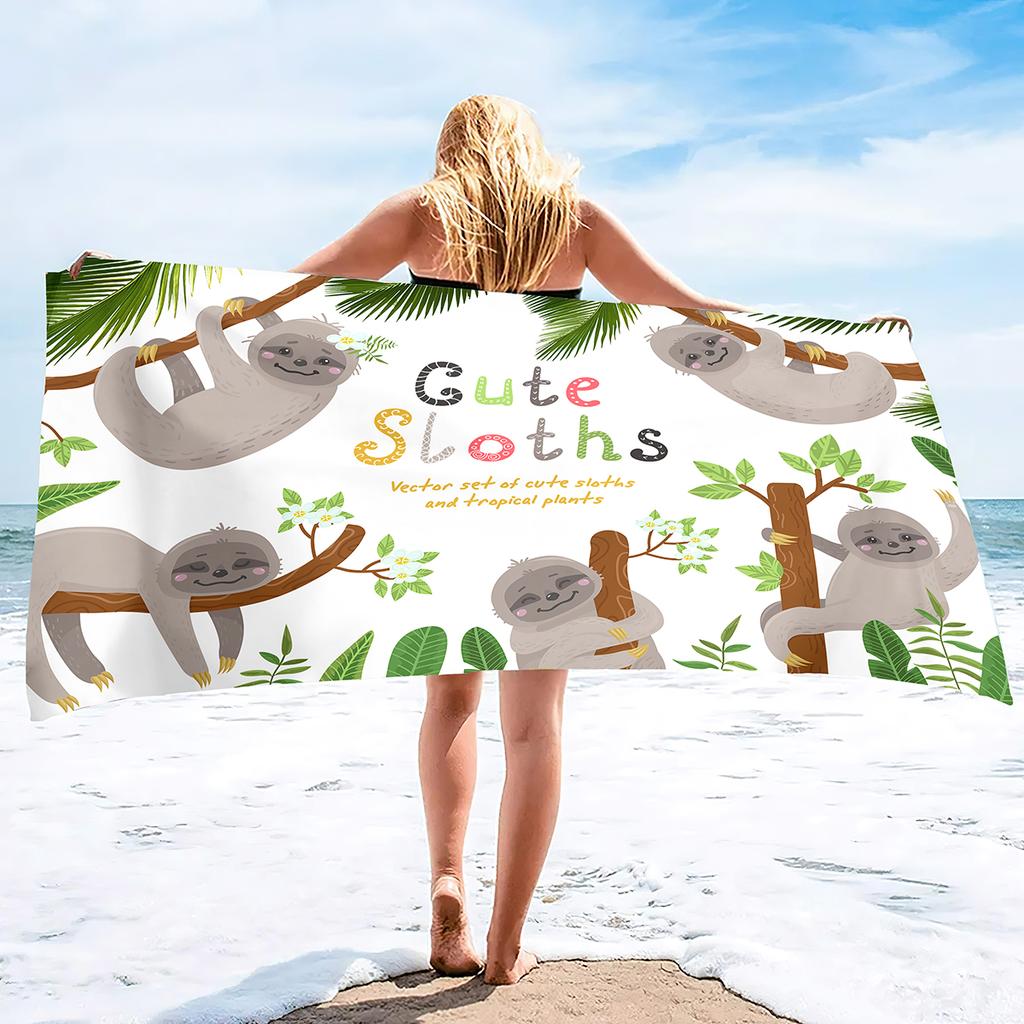 Cute Sloth Vacation Outdoor Beach Towel Microfiber Soft Large Shower Towels Multipurpose Highly Absorbent For Bathroom, Pool