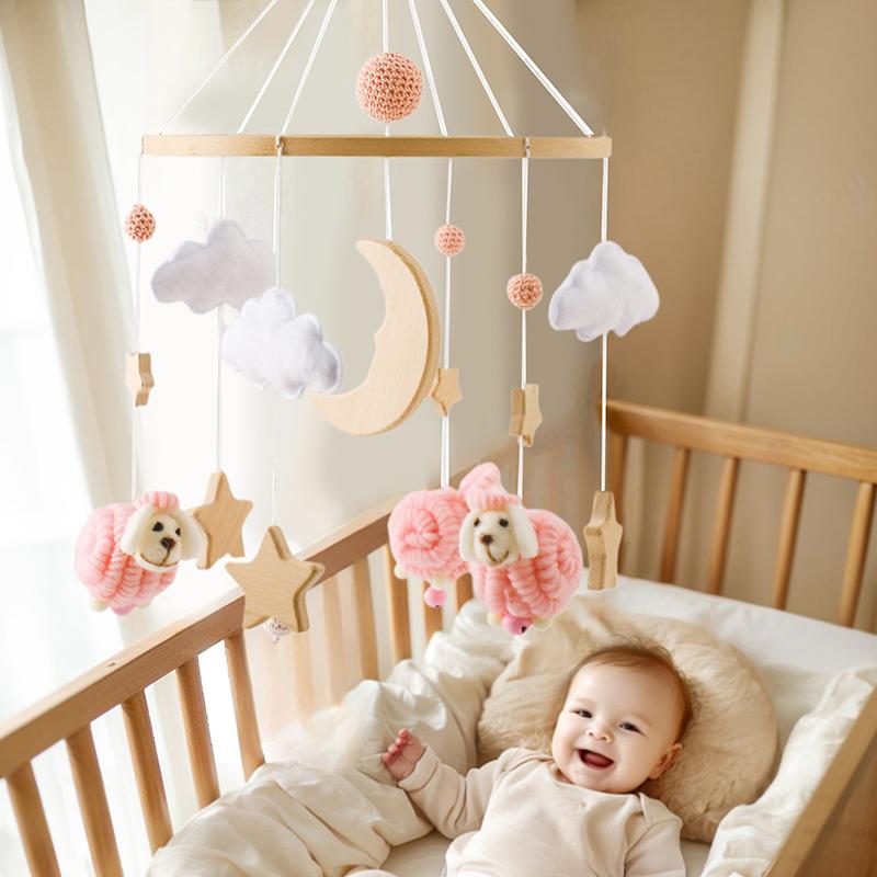 Mobil pentru bebeluși cu temă Boemia - Mobil pentru pătuț, Mobil pentru pătuț pentru băieți și fete, Mobil decorativ pentru camera bebelușului, Pandantiv Nori Lună Oaie