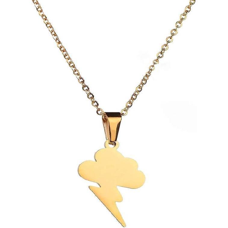 Громовая цепь Гипоаллергенная хирургическая нержавеющая сталь Кулон в виде грозовой тучи с молнией золотой