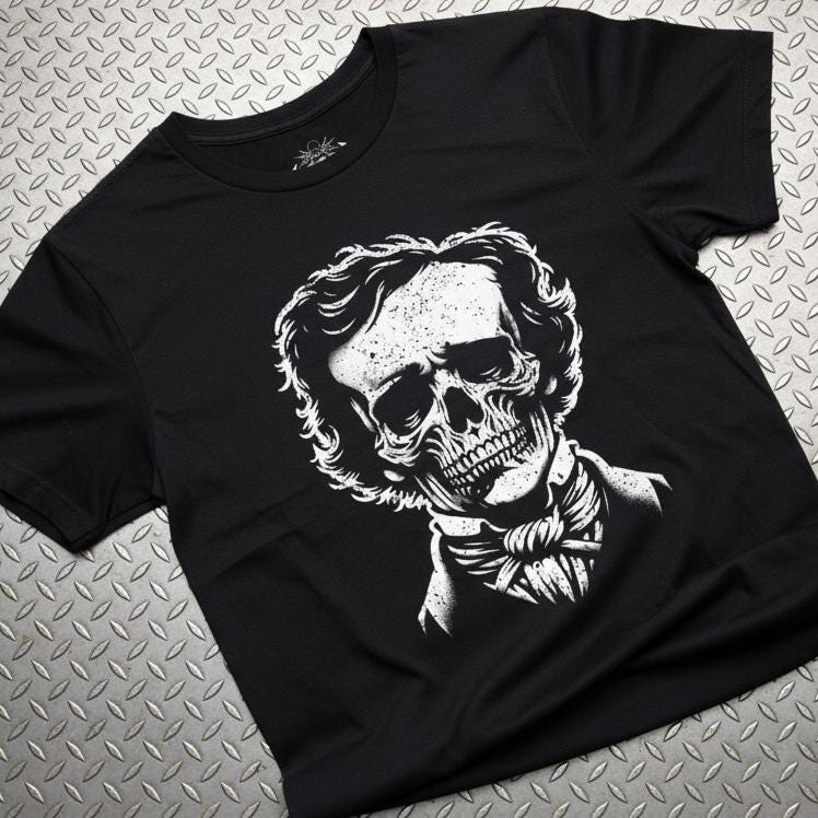 Edgar Allan Poe Shirt Skull Face T-Shirt Gothic Horror Tee Dark Aesthetic Punk Shirt Book Lover Gift XS-5X Unisex Ladies Long Sleeve Hoodie