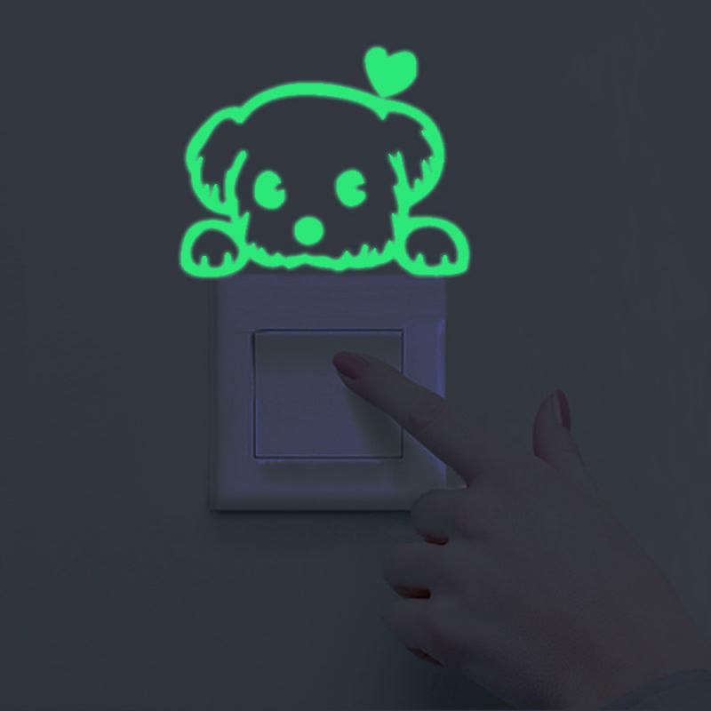 Cartoon Luminous Switch Sticker Glow In The Dark Wall Stickers Home Decor Kids Room Decoration Sticker Decal Cat Dog Home Decor