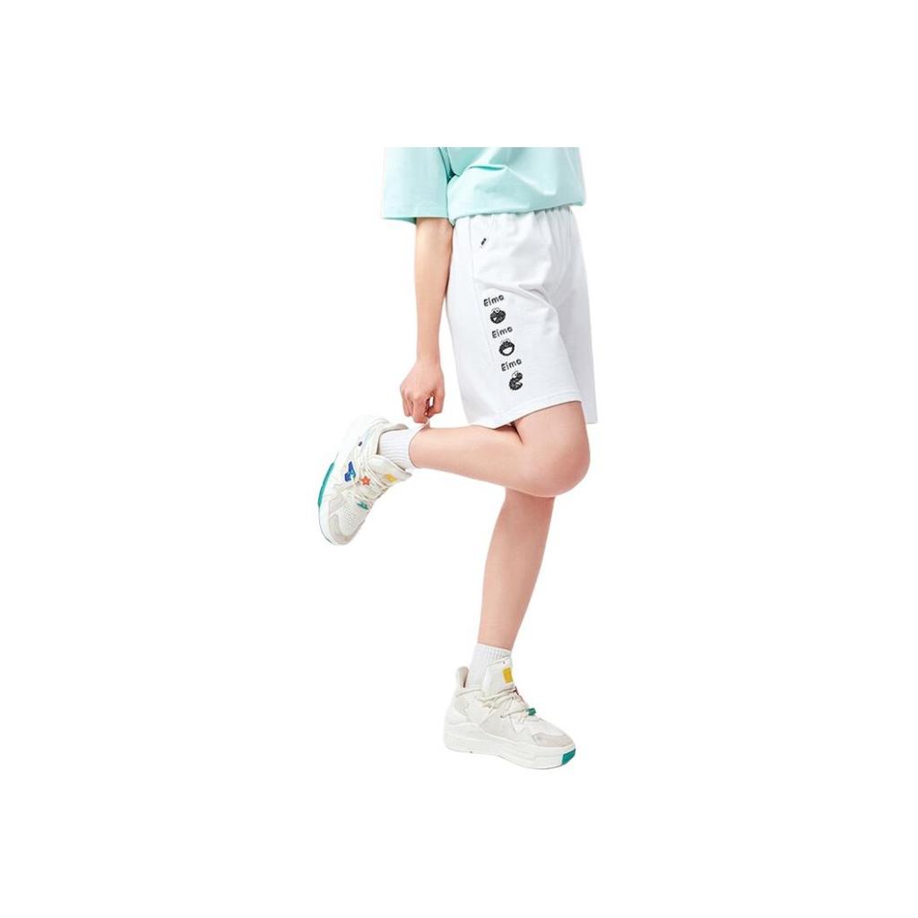 Anta Lifestyle Series Letter Print Elastic Waist Straight Leg Shorts Women Shorts Snow-White 162328313-1