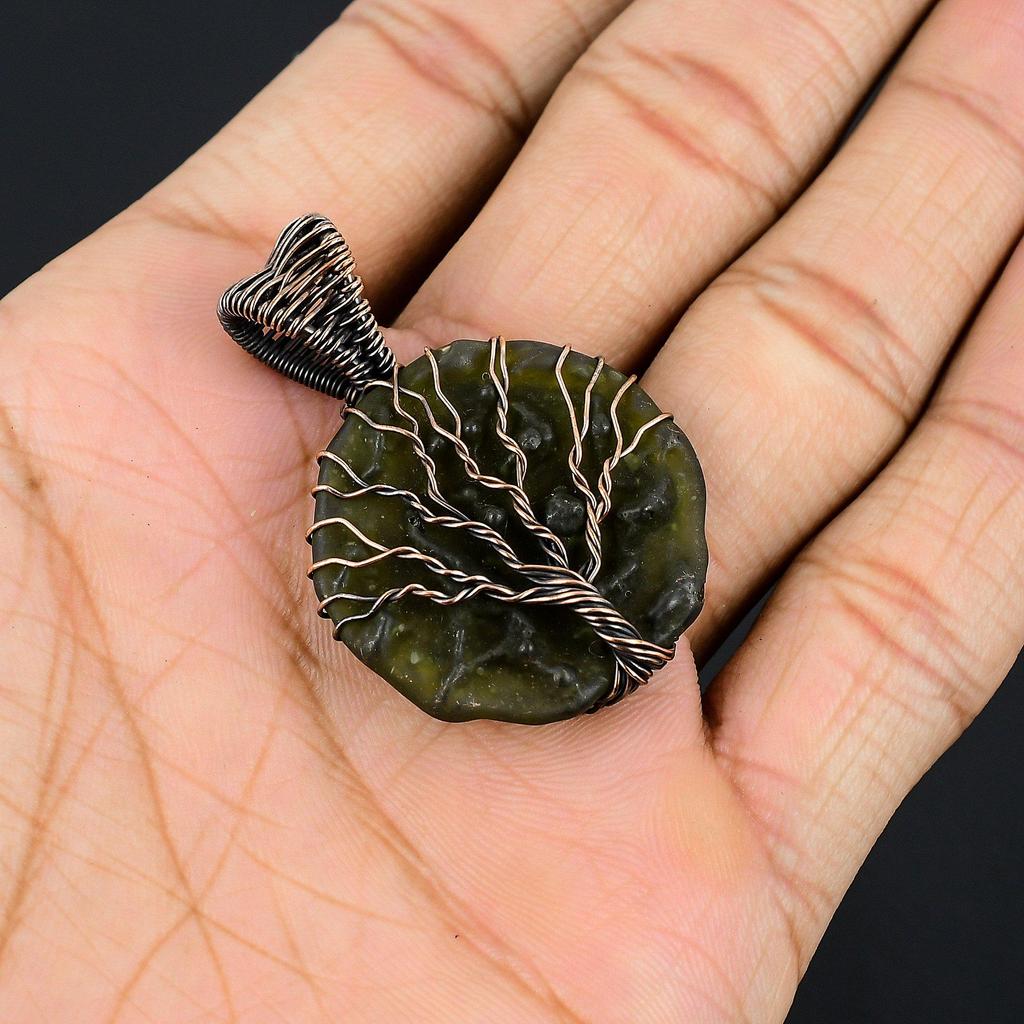 Tree Of Life Moldavite Pendant Gemstone Jewelry, 999 Copper Wire Wrapped Handmade Pendant, Latest Design Jewelry