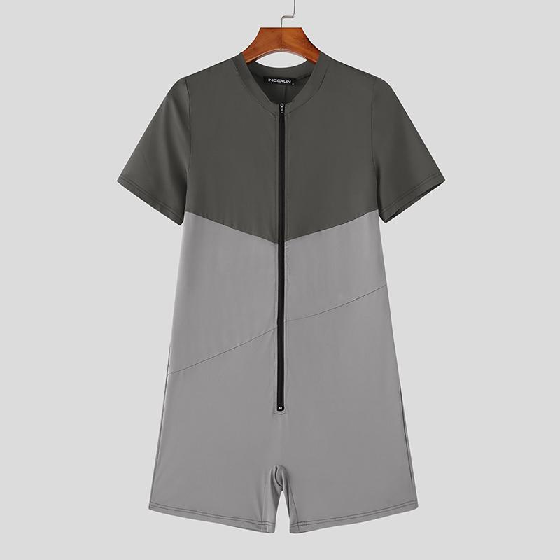 INCERUN Combinaisons Rompers Sous-vêtements Vêtements d'intérieur pour Hommes à Manches Courtes avec Fermeture Éclair et Coutures