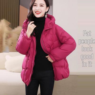 High-End Women's Plus Size Solid Color Petite Hooded Down Jacket for Autumn/Winter - Fashionable Bread Coat Outerwear