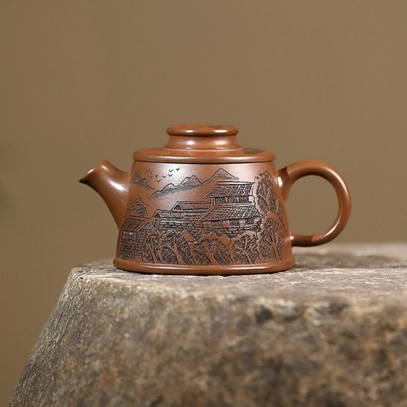 

Tradition Yixing Handmade Purple Clay Teapot Chinese Hand-carved Landscape Tea Pot Beauty Tea Infuser Kettle Zisha Tea Set 180ml
