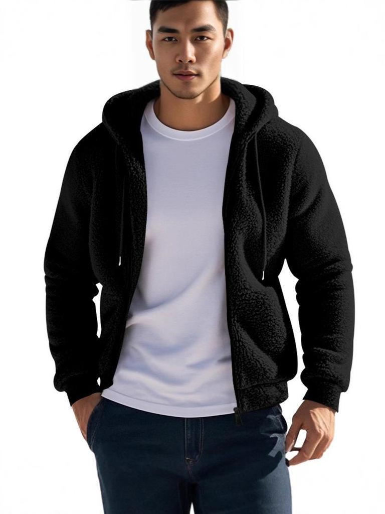 Men's American Style Double-Sided Fleece Hooded Jacket - Autumn/Winter, Zipper, Loose Fit, Casual Sweatshirt.