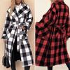 Women Long Shirt Plaid Check Long Sleeve Lapel Collar Jacket Irregular Hem Casual Fashion Long Cardigan Plus Size