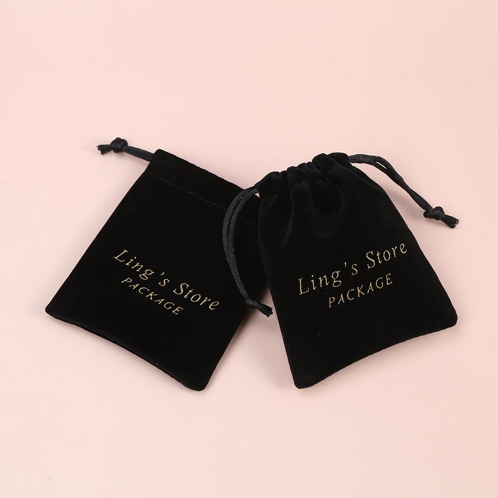 50Pcs Personalized Logo Beige Jewelry Drawstring Bag Thick Velvet Pouch Boutique Cosmetic Wedding Favors Candy Organizer Pockets