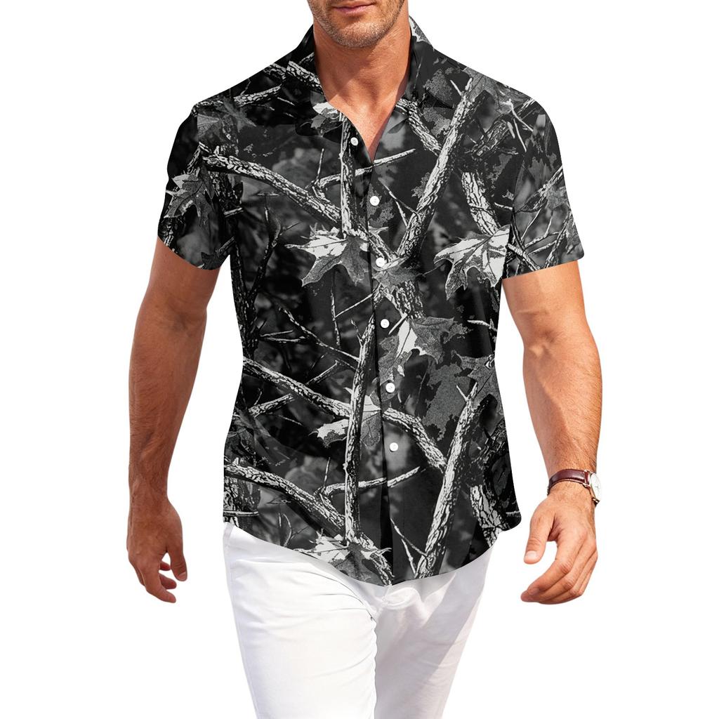 Men's Casual Short Sleeve Shirt Button Down Lightweight Breathable Fabric Camouflage Print Summer Beach Shirt
