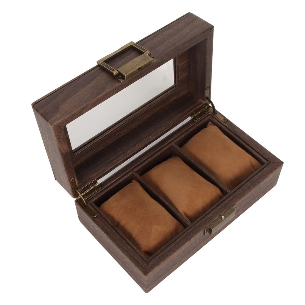 3 Slot Watch Display Case Wood Detachable Pillow Glass Cover Single Layer Watch Box for Jewelry