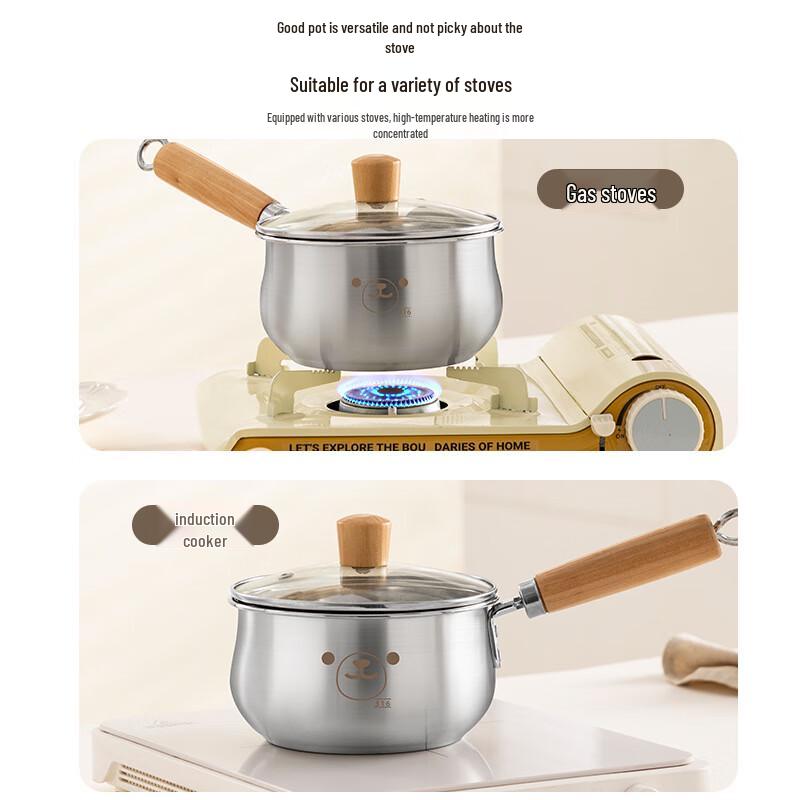 Lilang Stainless Steel Milk Pot with Wooden Handle & Steamer
