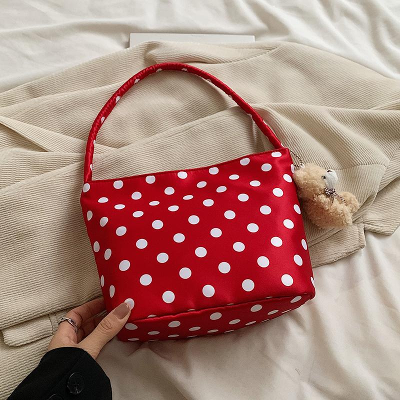1Pcs Pure Color Polka Dot Shoulder Bag Fashion Armpit Bag Bucket Bag Comes With Pendant