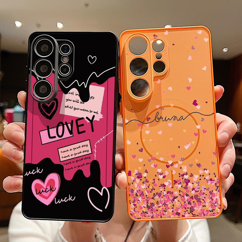 Magnetic For Magsafe Case For Samsung Galaxy S26 Ultra S25 Edge S24 Plus S23 FE S22 A17 A54 A55 A56 A57 5G Lovely Hearts Pattern Cover