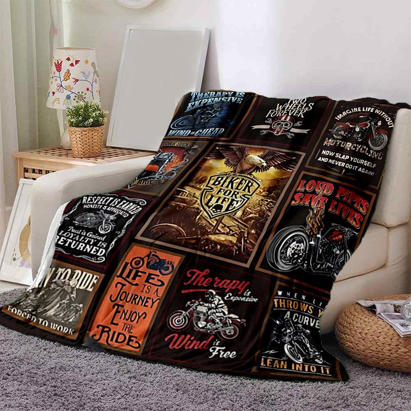 1pc Motorcycle Themed Throw Blanket Biker Quotes & Sayings for Home Decor, Couch Cover, Travel .W037