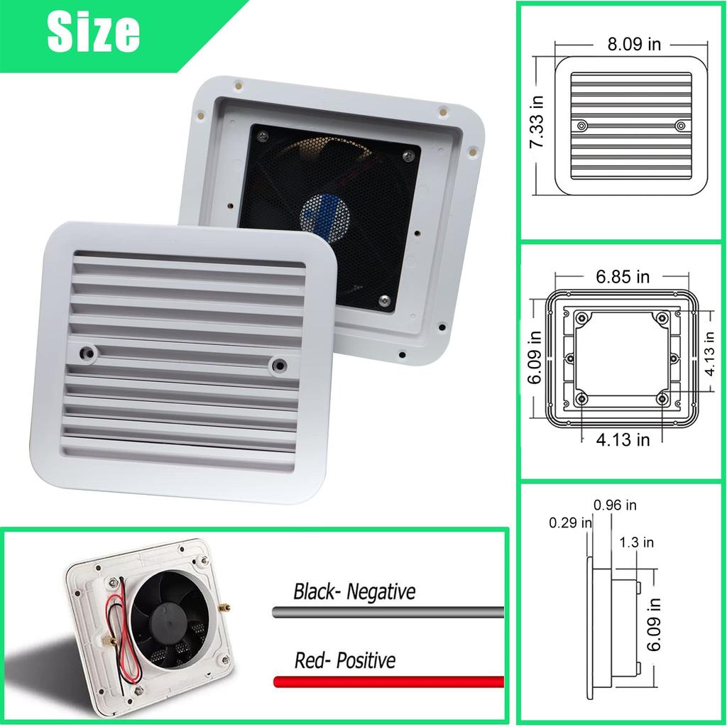 12/24V RV Side Vent Fan, White/Black Vent Fan One-Way Silent Wind Air Vent Ventilation Exhaust Fan for Caravan Motorhome Camper