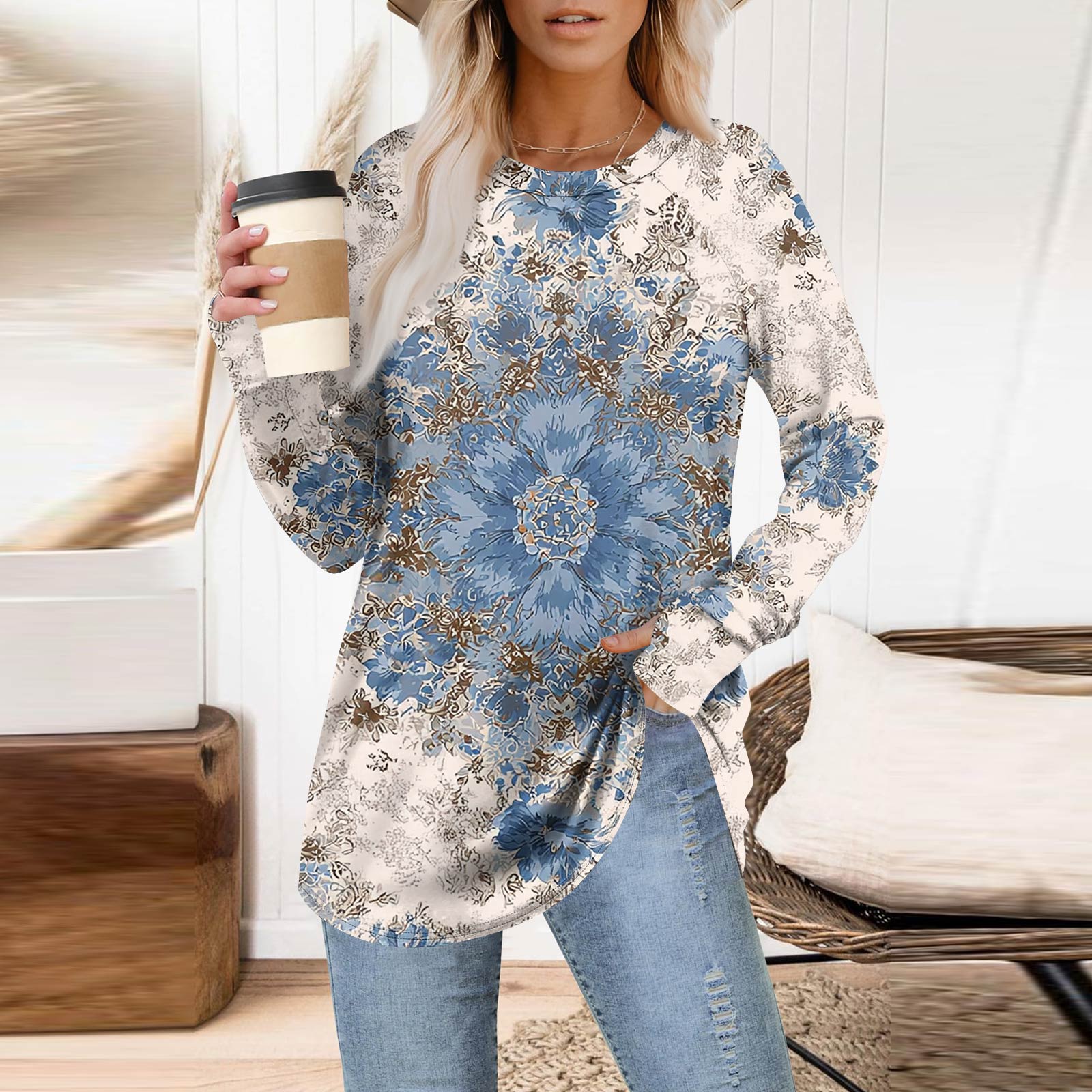 

Женская толстовка большого размера с графическим принтом, длинный рукав, спущенное плечо, круглая рубашка, топы, винтажная одежда L