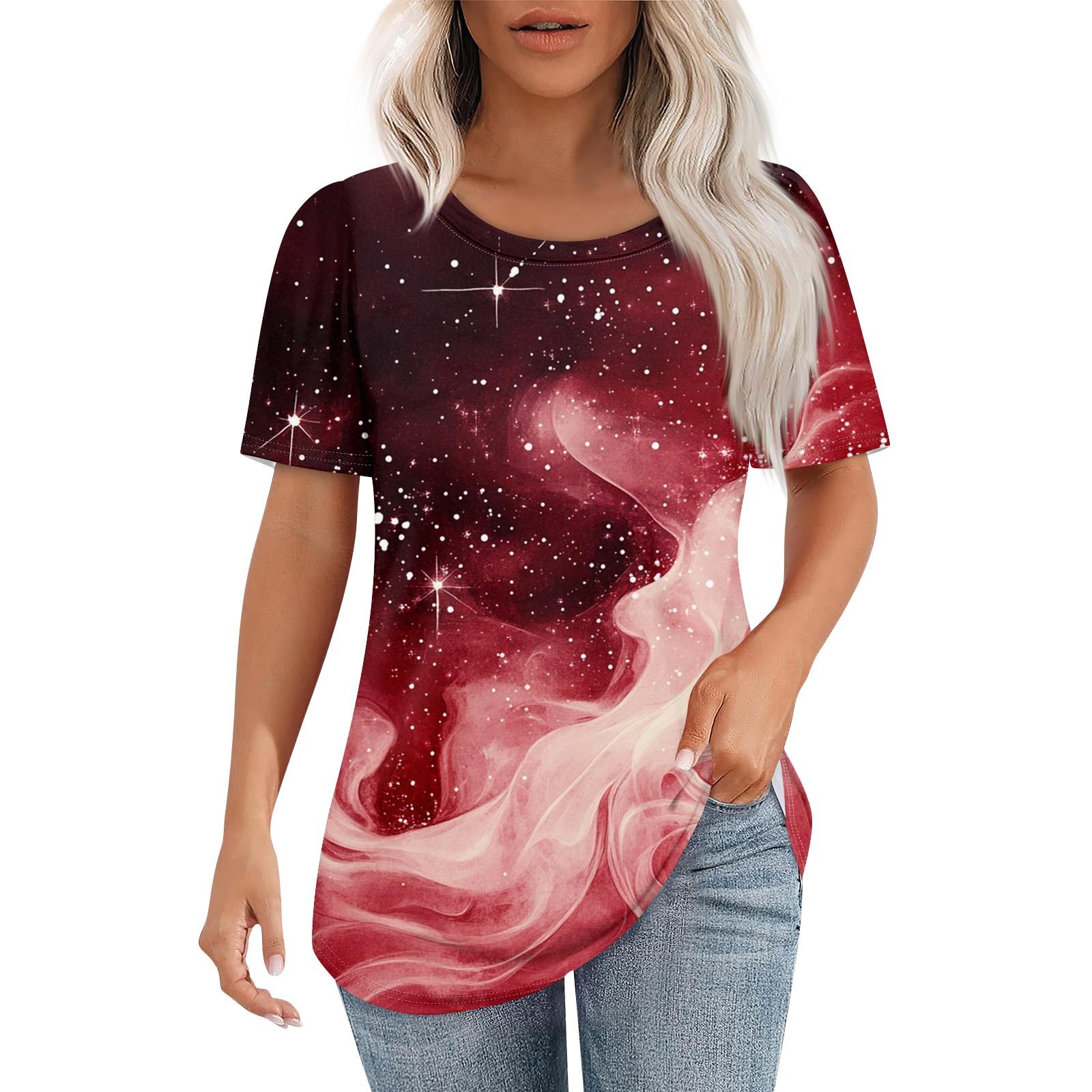 

Женская футболка с принтом неба, модная, повседневная, с круглым вырезом и коротким рукавом XL винный