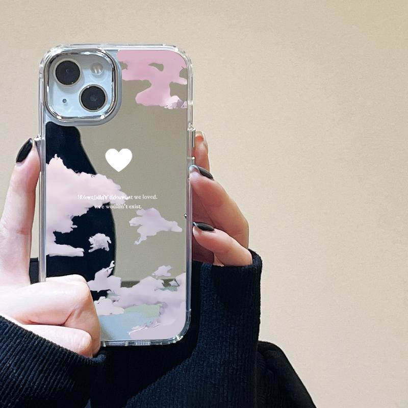 Love Heart Love Makeup Mirror Phone Case For IPhone 16 Pro Max 17 17E 16E 14 Pro 11 16 15 12 13 Cute Shockproof Back Cover