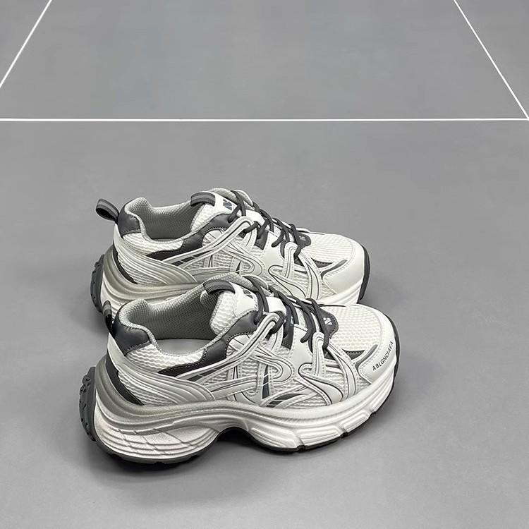 Leather mesh dad shoes women's 2025 spring new muffin thick sole comfortable versatile breathable casual sports shoes tide