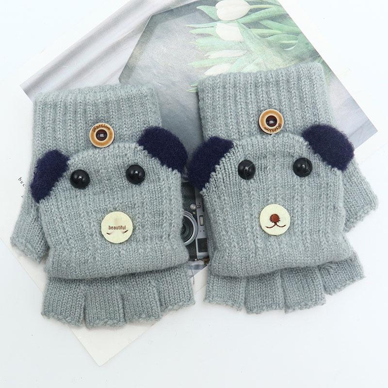 Children's Winter Wool Flip-Top Gloves - Warm, Cartoon Design for Elementary Boys & Girls