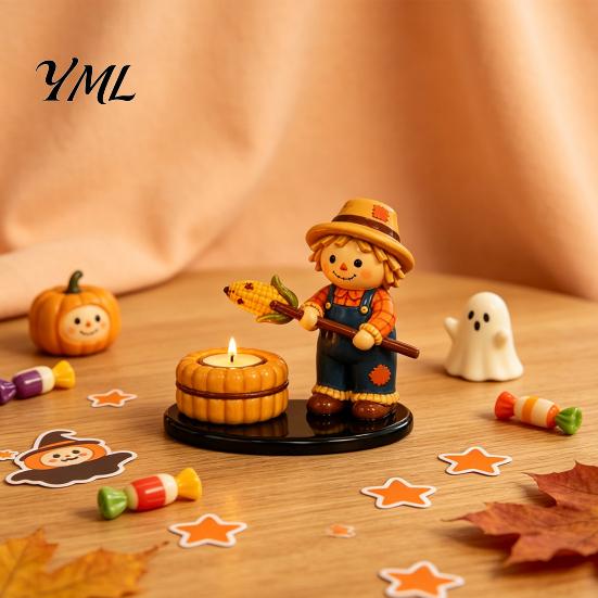 Unique Sculpture for Office Desk Halloween Campfire Tealight Holder, Mummy Ghost Scarecrow Resin Decorative Holder Wedding Candle Stand Desk,