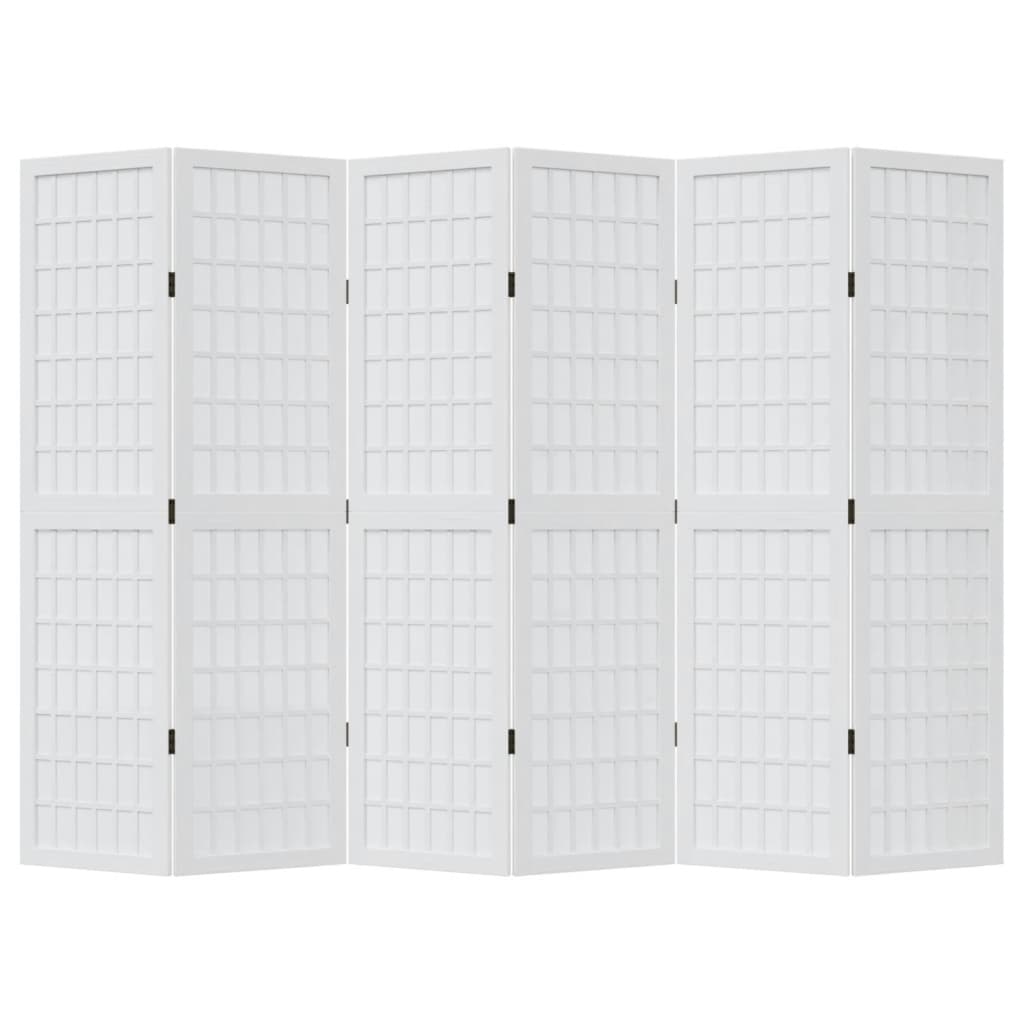 Vidaxl Room Divider, 6-Panel, White, Solid Paulownia Wood