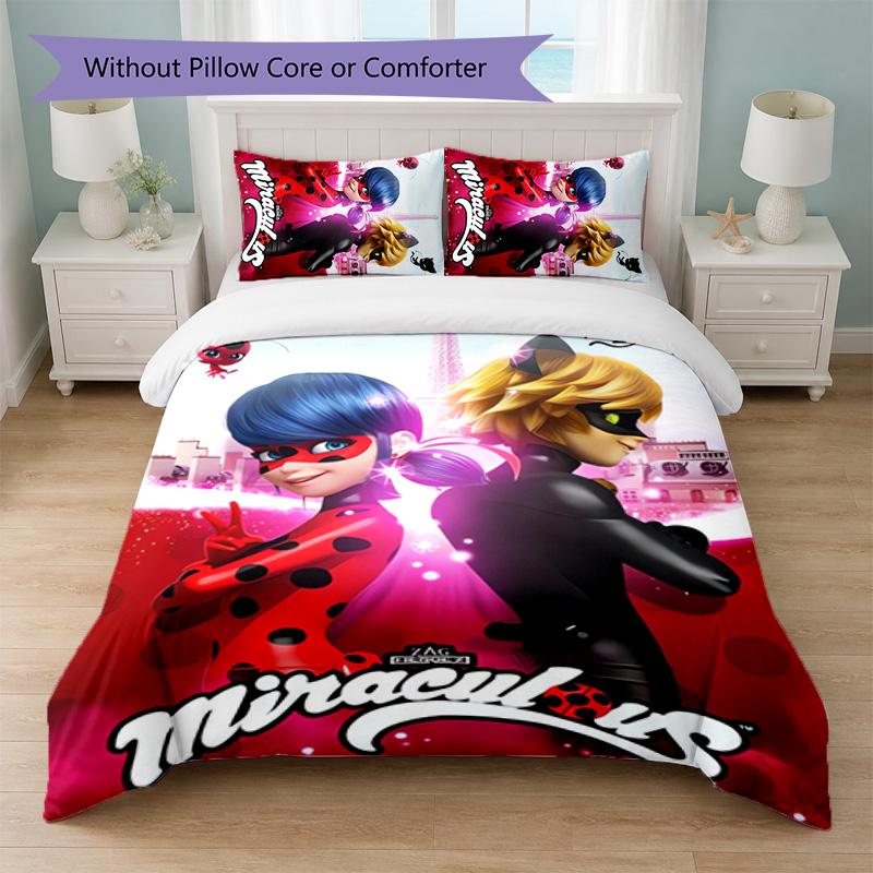Set Copripiumino Miraculous Ladybug 3 Pezzi 1 Copripiumino e 2 Federe Biancheria da Letto Morbida per Camera da Letto Domestica