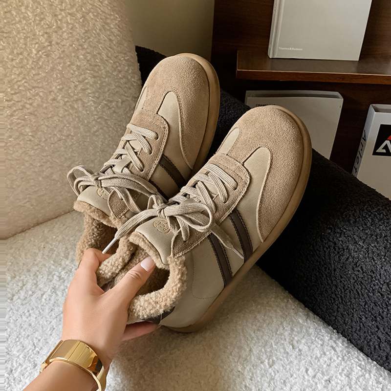 Krazing Pot Cow Skin Fur Plush Spring Autumn Summer Sneakers Flat Platform Lace Up Keep Warm Women Comfortable Casual Shoes