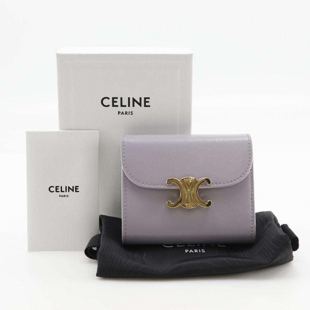 CELINE Triomphe Tri-fold wallet Small flap wallet Compact wallet purple leather Women Used