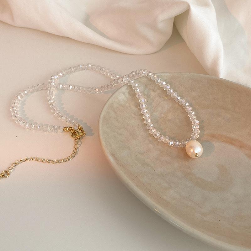 Korean Ins Style Fashion Temperament Imitation Pearl Pendant Necklace Female Japanese and Korean Ins Niche Crystal Chain Collarbone Necklace