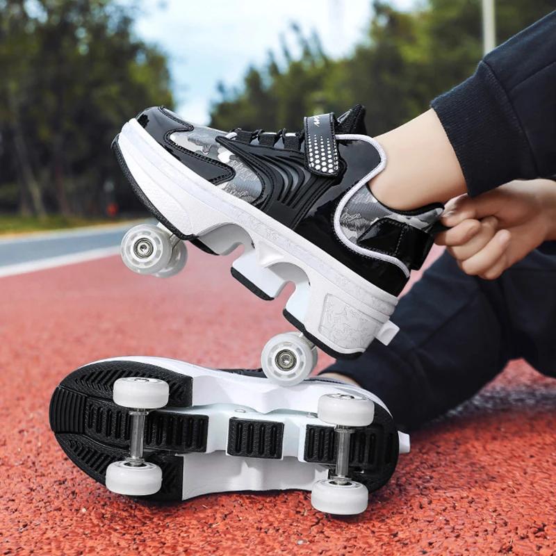 Deform Roller Skate Shoes Professional Double Row 4-Wheel Skates Youth  Men Women Parkour Runaway Sneakers With 4 Wheels Shoes