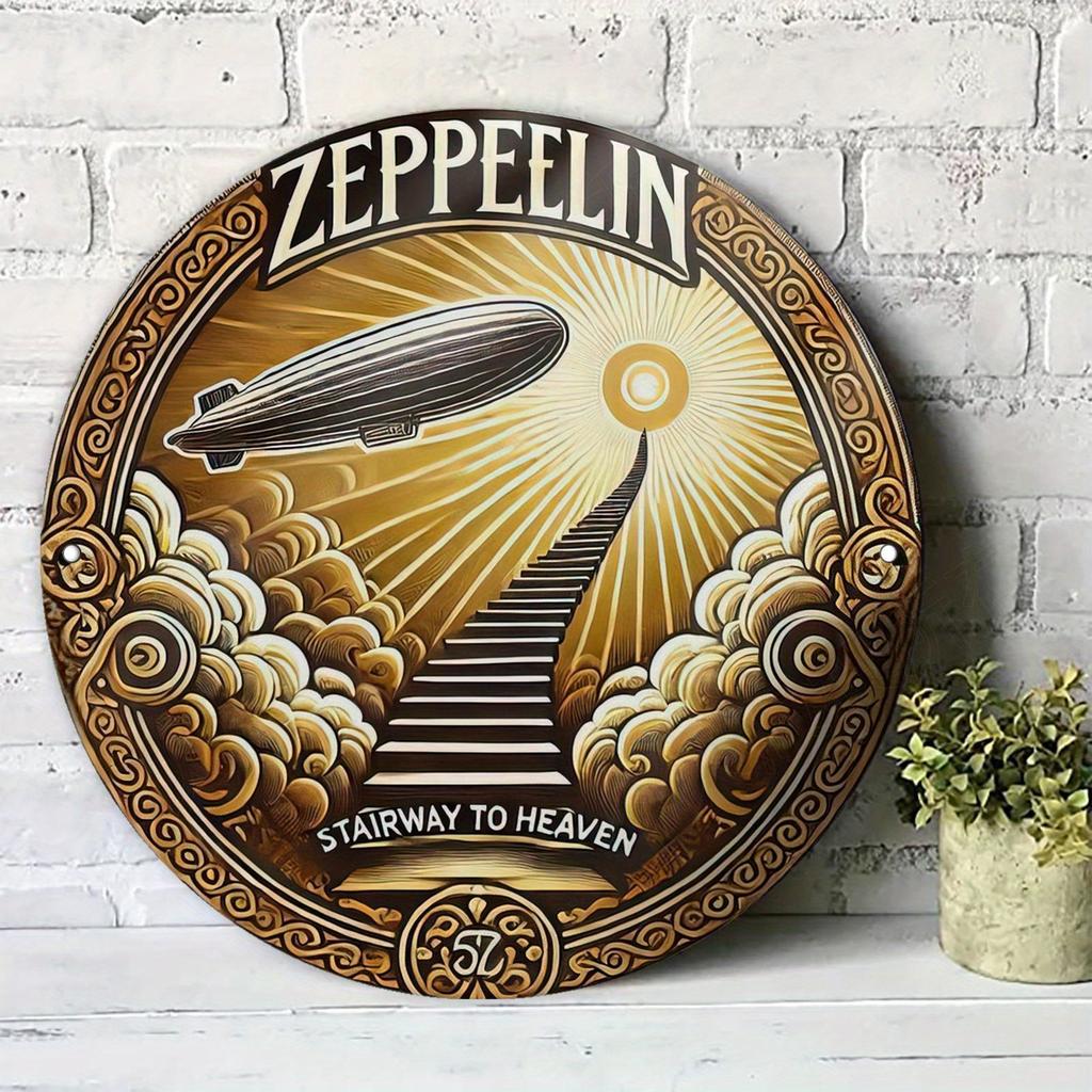 D Flat D Flat Round Metal Sign with Zeppelin Paradise Ladder Pattern Suitable for Living Room Bedroom Cafe Bar Garage H