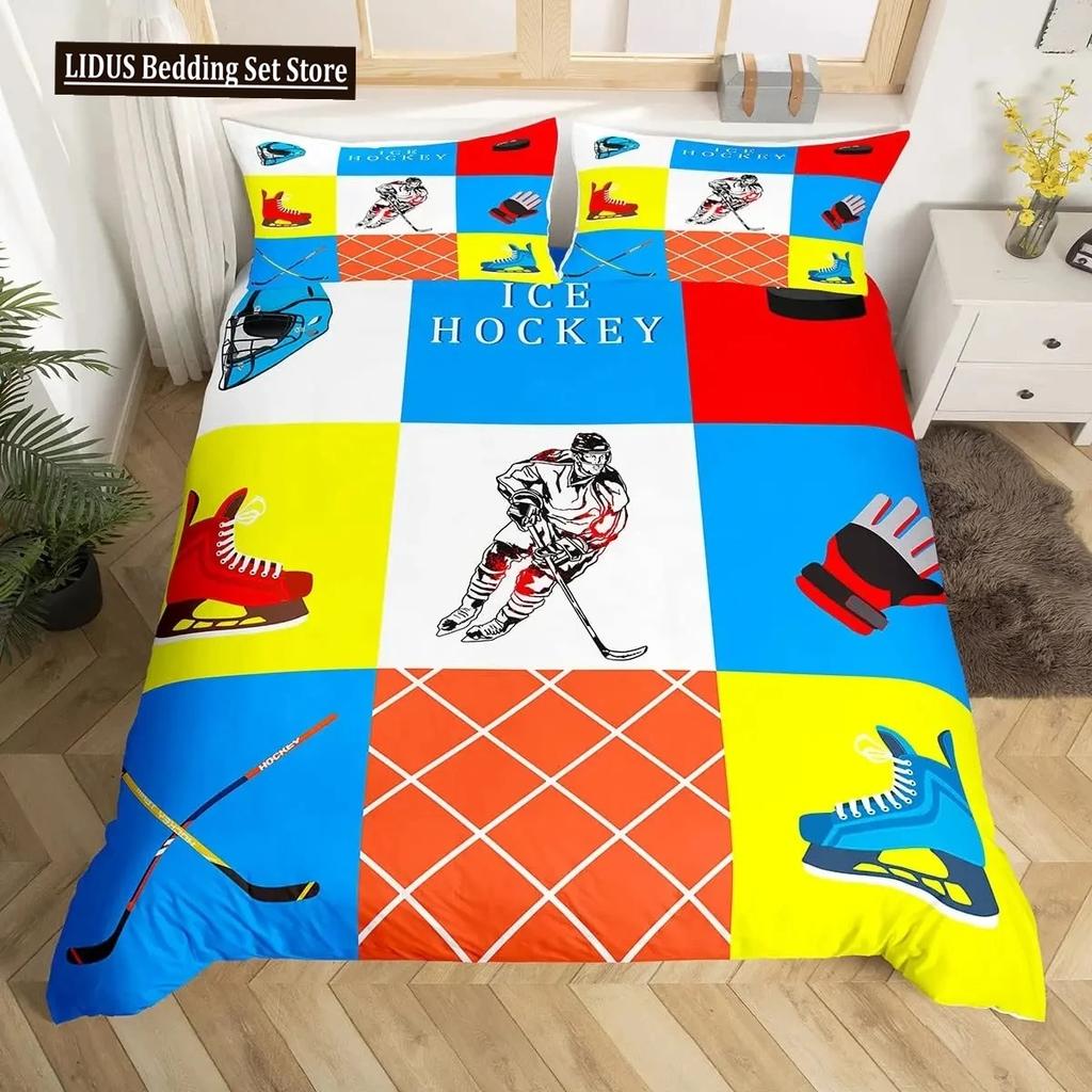 Zestaw poszwy na kołdrę do hokeja 23 szt. Pokrowiec na kołdrę sportową do hokeja Poliester Krążek do hokeja Piłka Rozmiar King Queen Pokrowiec na kołdrę dla chłopców