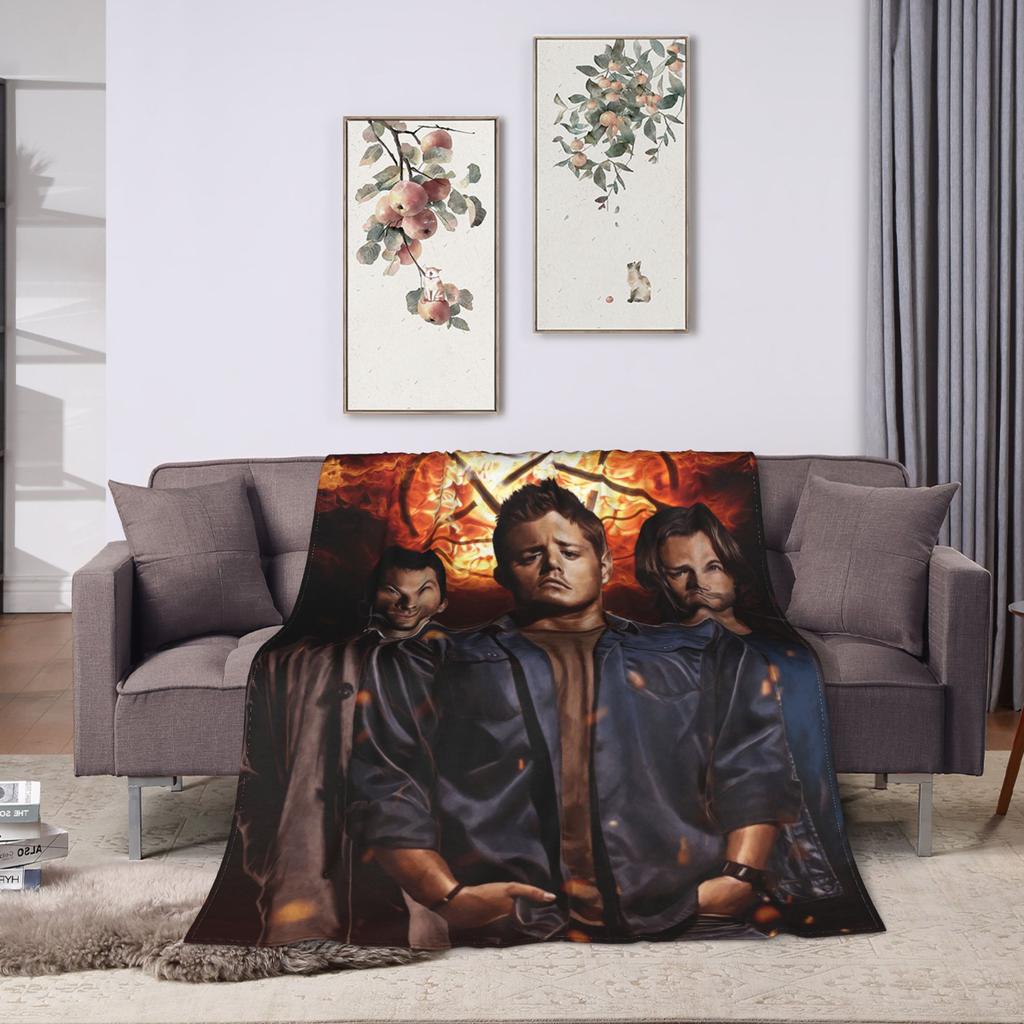 Warm Soft Blanket Camping Sam Winchester Supernatural Throw Blanket Flannel Bedspread For Couch Chair Sofa Bed Sofa Bed Cover
