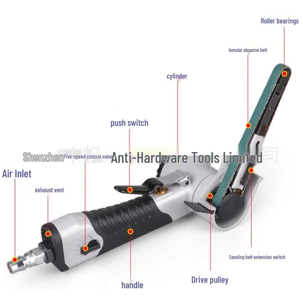 Compact Industrial Pneumatic Handheld Sanding Belt Machine 10x330mm