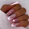 30-Piece Set: Handmade Almond Nails with 3D Flowers, Butterflies & Pearls