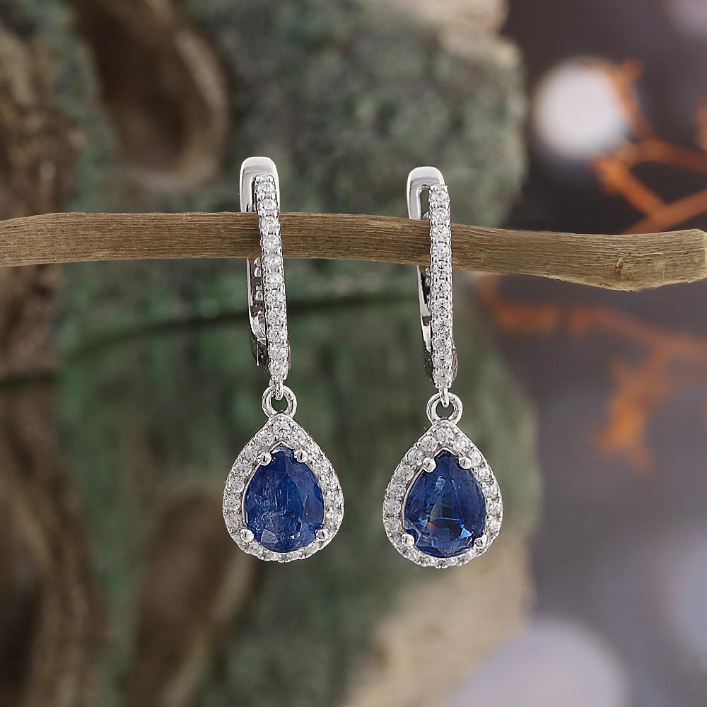 Gorgeous 925 Sterling silver clasp earrings natural Kyanite pear 6*8mm gemstones fine jewelry for women's Proposal Banquet gifts