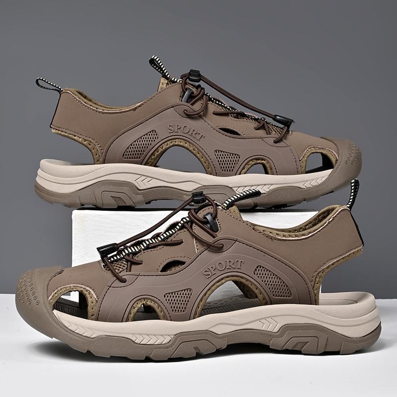 Fashion New Trend Men's Anti-collision Toe Sandals Handmade Leather Summer Flat  Fashion Male Suitable Beach Shoes Non-slip Walk Sandaly