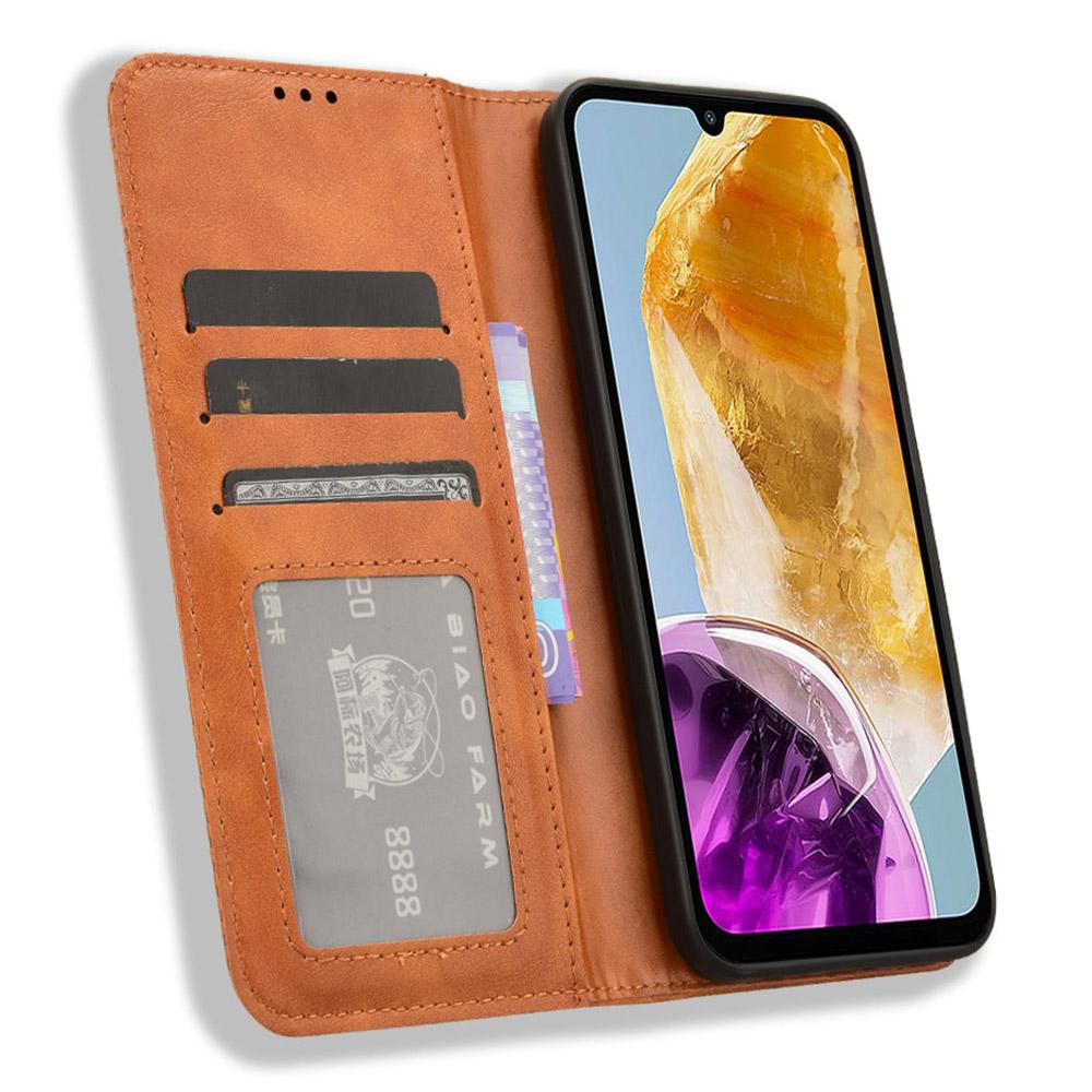 

For Samsung Galaxy F15 5G/M15 5G Case Vintage PU Leather Folio Phone Cover with Cash/Card Slots Red