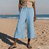 Women's Summer 3/4 Trousers  Summer Trousers With Pockets Causal Loose Trousers Fabric Trousers Sport Leisure Beach Trousers