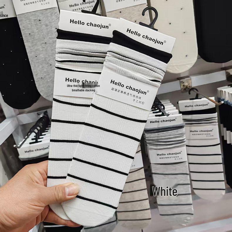 Chaojun 7724 Women s Striped Ruffled Cotton Mid-Calf Socks for Spring/Summer Fits Size 35-39 белый