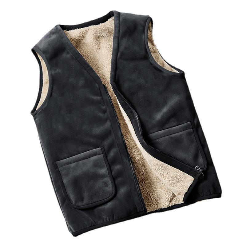 Middle-aged and Elderly Men's Thickened Fleece Winter Warm Vest for Dad, Large Size Lamb Wool Vest
