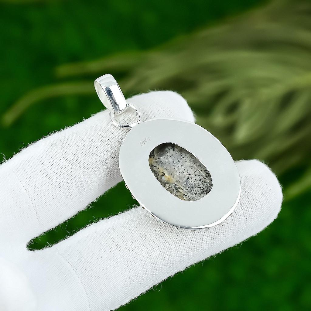Wedding Gift For Her 925 Sterling Silver Natural Dendrite Opal Gemstone Pendant