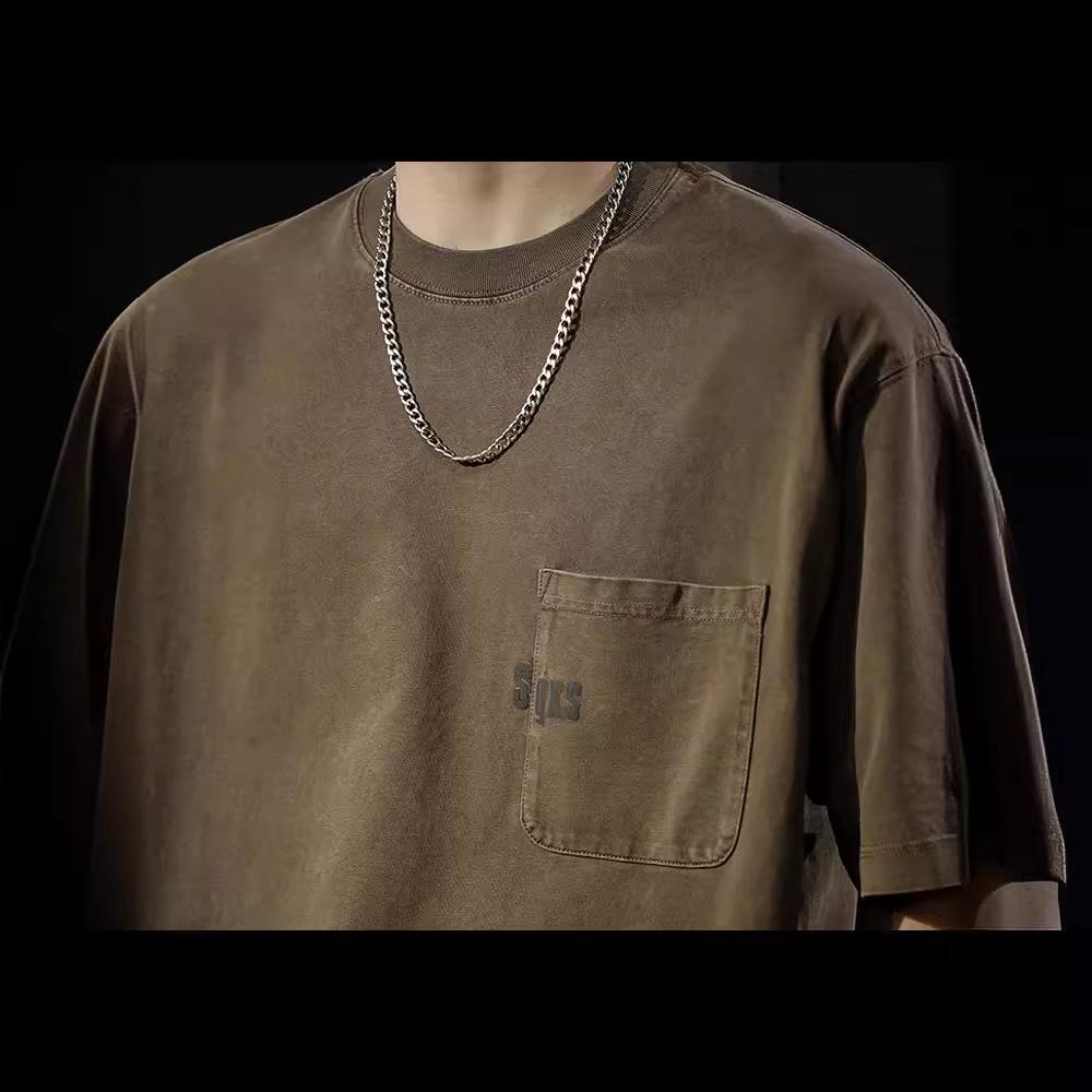 Men's Retro American Classic Washed Cotton T-Shirt - 280g Heavyweight, Short-Sleeved, Summer Trend.