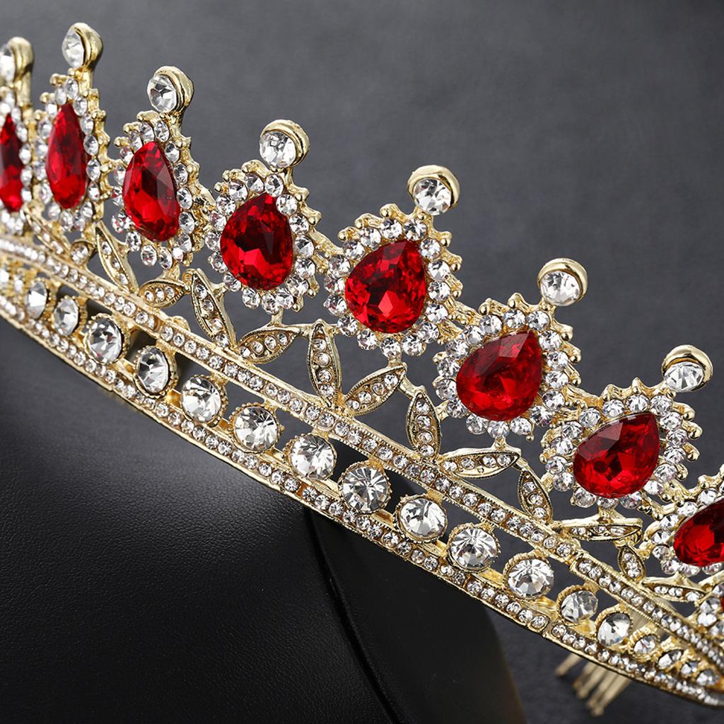 Rote Strasskrone Große Krone mit Kamm Braut Tiara Krone