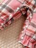 Newborn Baby Girl Spring Autumn Jumpsuit Flying Sleeves Pink Checkered Long Sleeved Jumpsuit+Headband for 0-18 Months Baby Girl