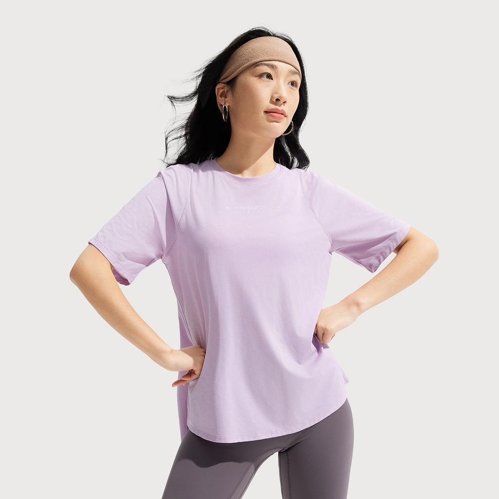 Li Ning Fitness Series Solid Color Round Neck Ice Silk Quick Dry Cool Comfortable Breathable Versatile Short Sleeve T-Shirt Women T-Shirts ATSV278-4