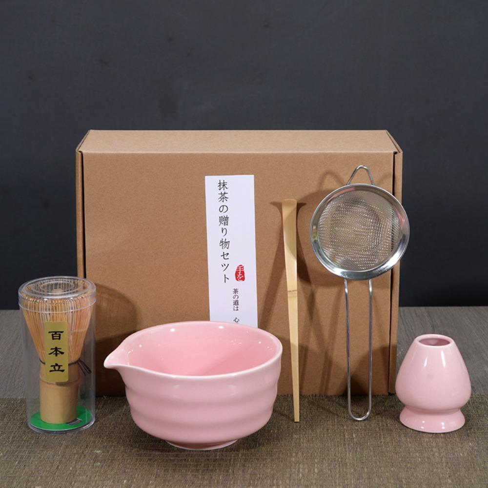 5pcs New Bamboo Ceramic Japanese Matcha Tea Set with Spout Food Grade Matcha Whisk Set Reusable Safe Green Tea Whisk Stirring
